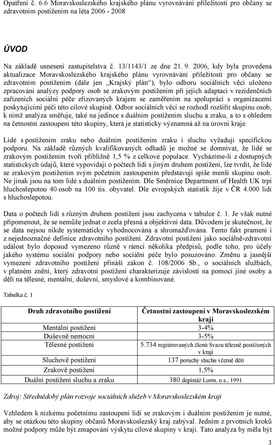 zpracování analýzy podpory osob se zrakovým postižením při jejich adaptaci v rezidenčních zařízeních sociální péče zřizovaných krajem se zaměřením na spolupráci s organizacemi poskytujícími péči této