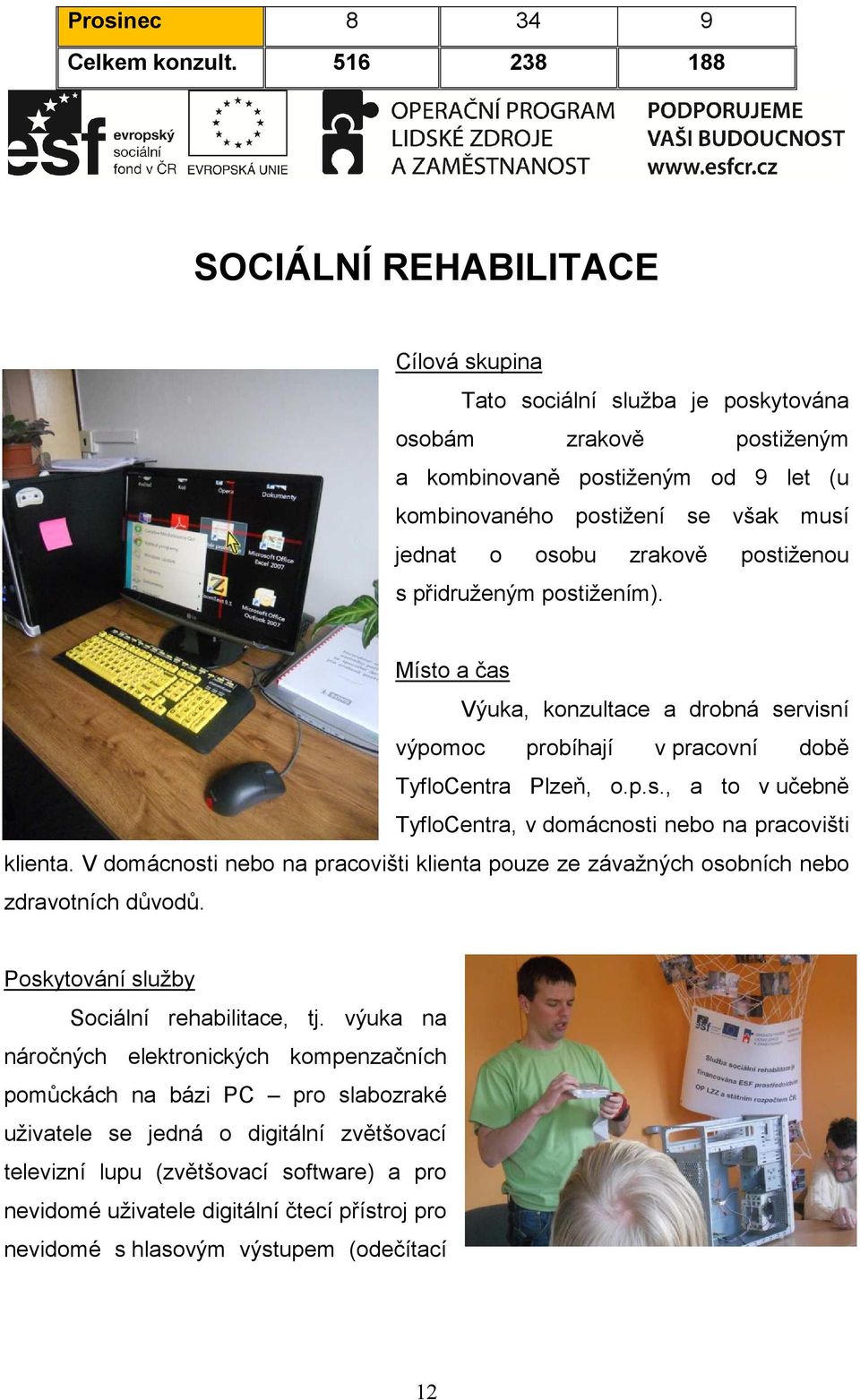 zrakově postiženou s přidruženým postižením). Místo a čas Výuka, konzultace a drobná servisní výpomoc probíhají v pracovní době TyfloCentra Plzeň, o.p.s., a to v učebně TyfloCentra, v domácnosti nebo na pracovišti klienta.