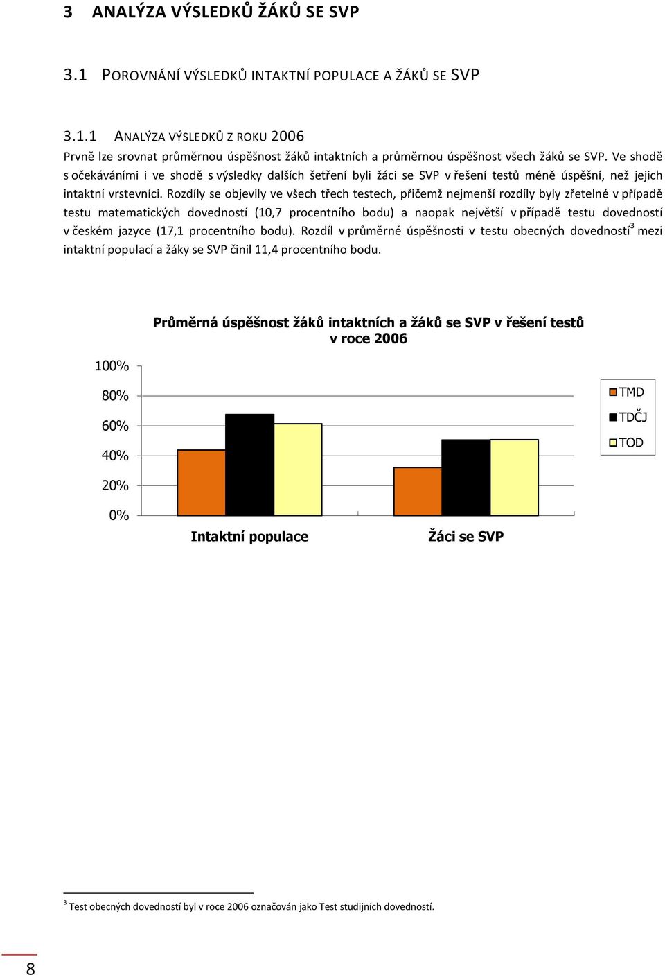 Rozdíly se objevily ve všech třech testech, přičemž nejmenší rozdíly byly zřetelné v případě testu matematických dovedností (10,7 procentního bodu) a naopak největší v případě testu dovedností v