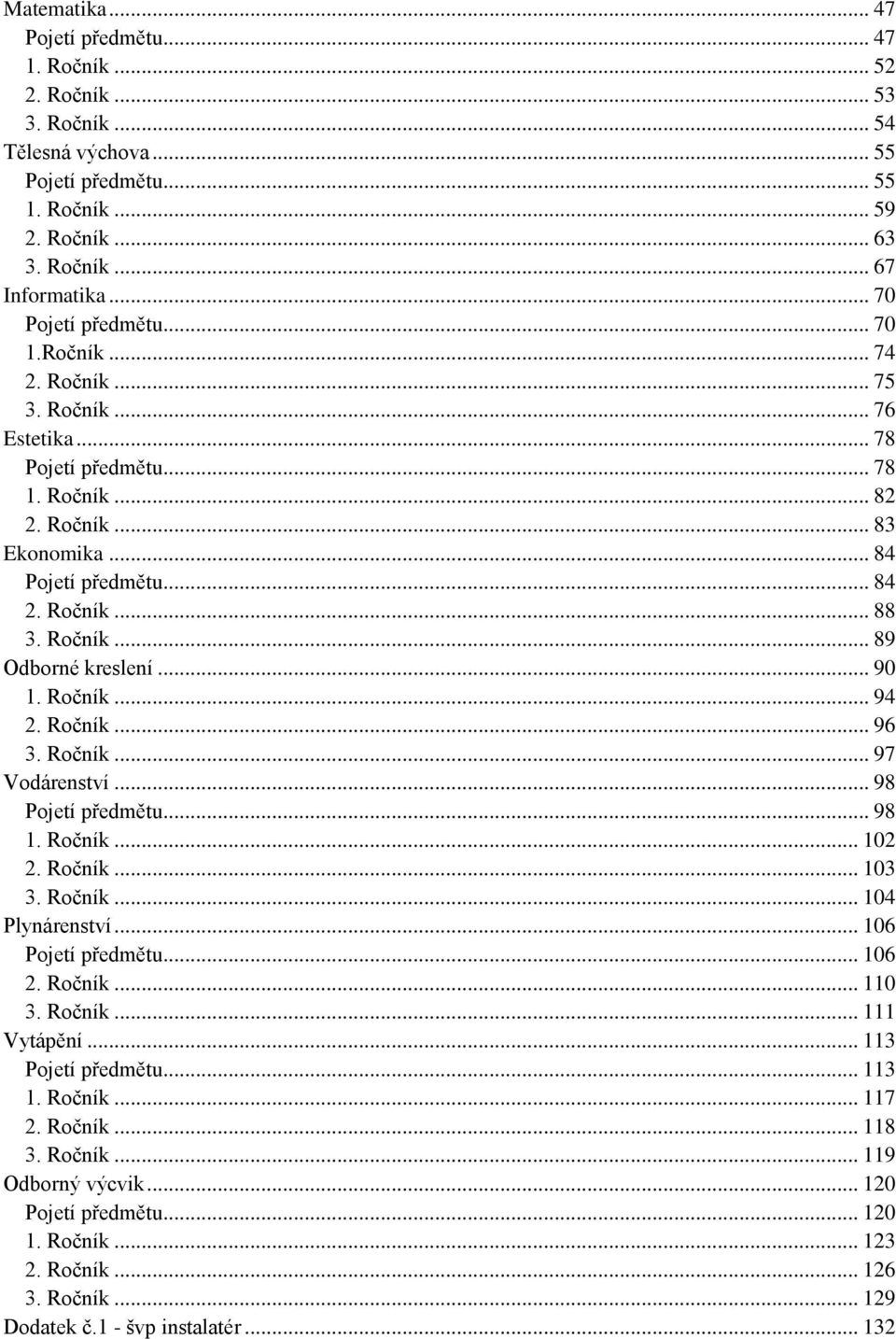 Ročník... 96 3. Ročník... 97 Vodárenství... 98... 98 1. Ročník... 102 2. Ročník... 103 3. Ročník... 104 Plynárenství... 106... 106 2. Ročník... 110 3. Ročník... 111 Vytápění... 113.