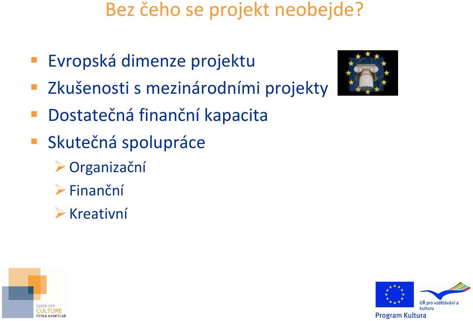 mezinárodními projekty Dostatečná finanční