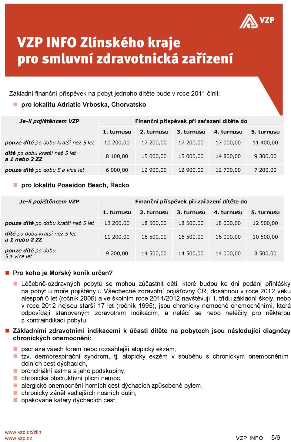 turnusu pouze dítě po dobu kratší než 5 let 10 200,00 17 200,00 17 200,00 17 000,00 11 400,00 dítě po dobu kratší než 5 let a 1 nebo 2 ZZ 8 100,00 15 000,00 15 000,00 14 800,00 9 300,00 pouze dítě po