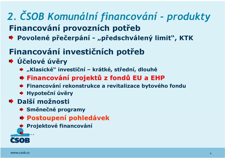 krátké, střední, dlouhé Financování projektů z fondů EU a EHP Financování rekonstrukce a