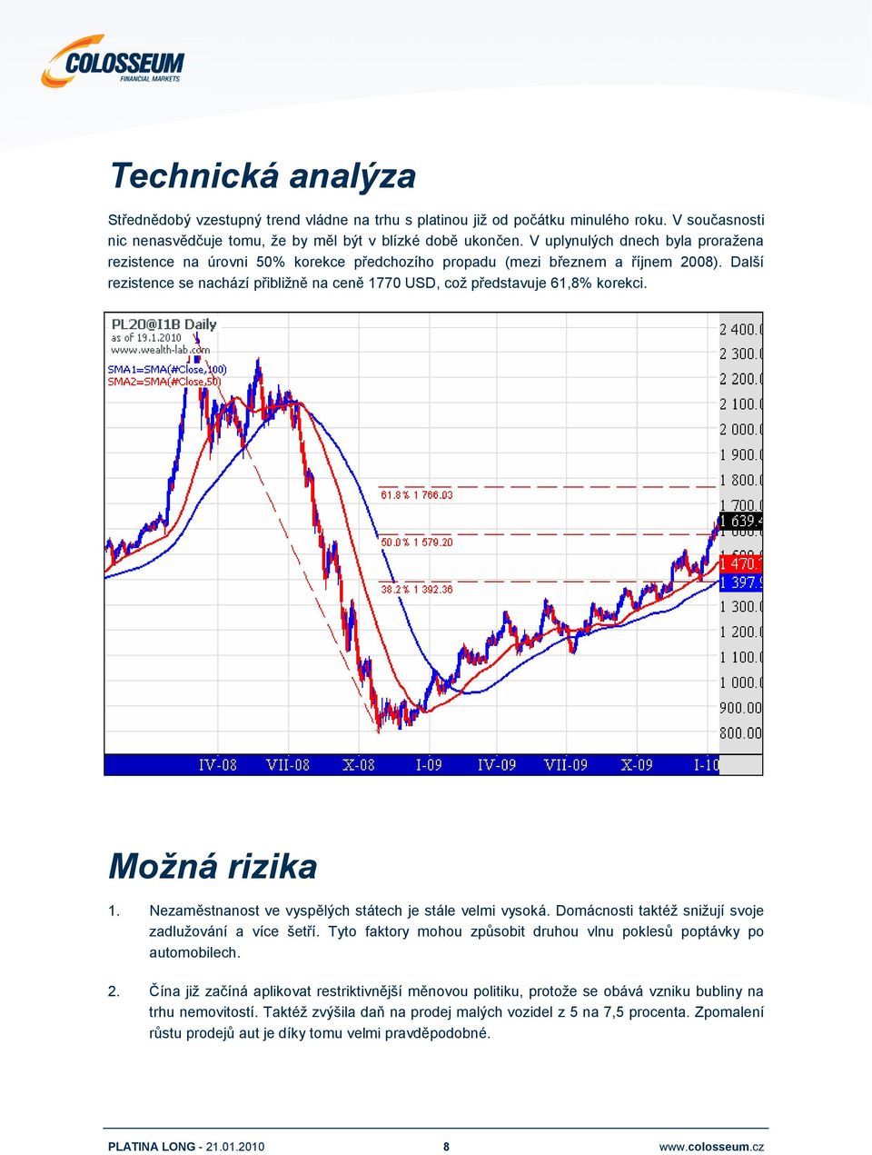 Další rezistence se nachází přibližně na ceně 1770 USD, což představuje 61,8% korekci. Možná rizika 1. Nezaměstnanost ve vyspělých státech je stále velmi vysoká.