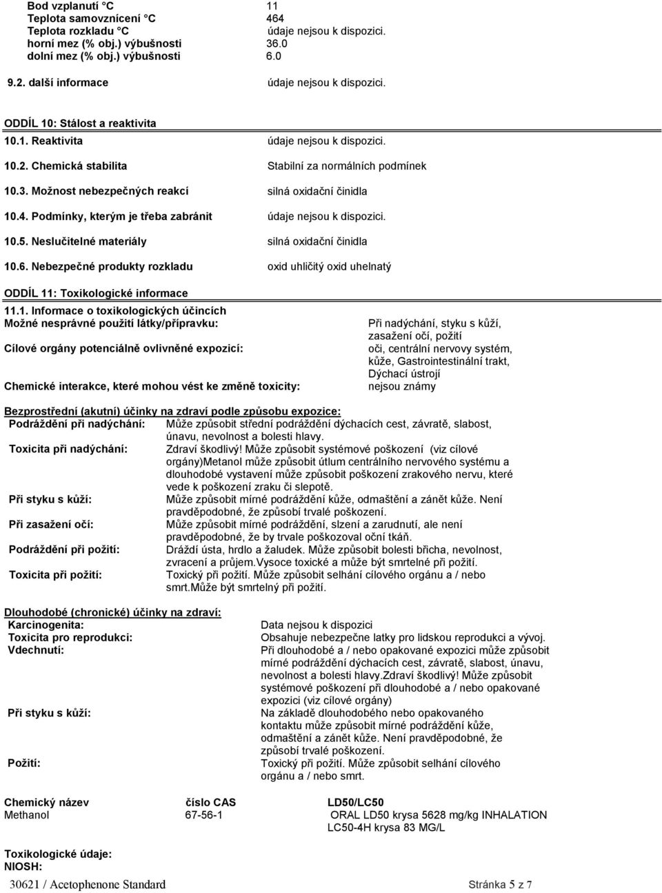 Neslučitelné materiály silná oxidační činidla 10