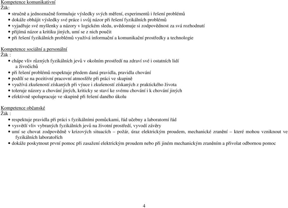 komunikační prostředky a technologie Kompetence sociální a personální Žák : chápe vliv různých fyzikálních jevů v okolním prostředí na zdraví své i ostatních lidí a živočichů při řešení problémů