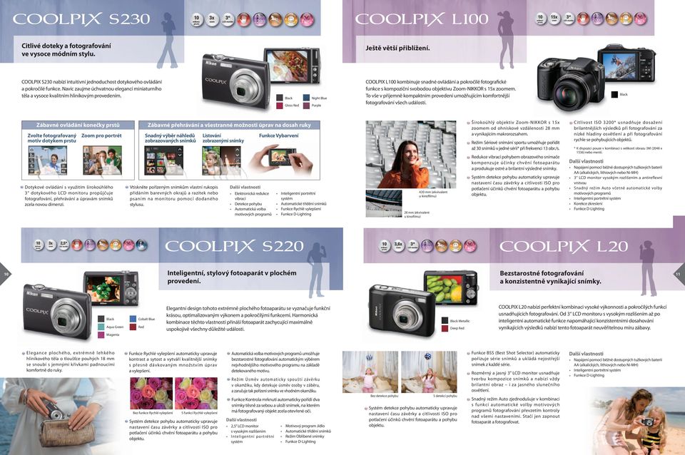 COOLPIX L100 kombinuje snadné ovládání a pokročilé fotografické funkce s kompoziční svobodou objektivu Zoom-NIKKOR s 15x em.