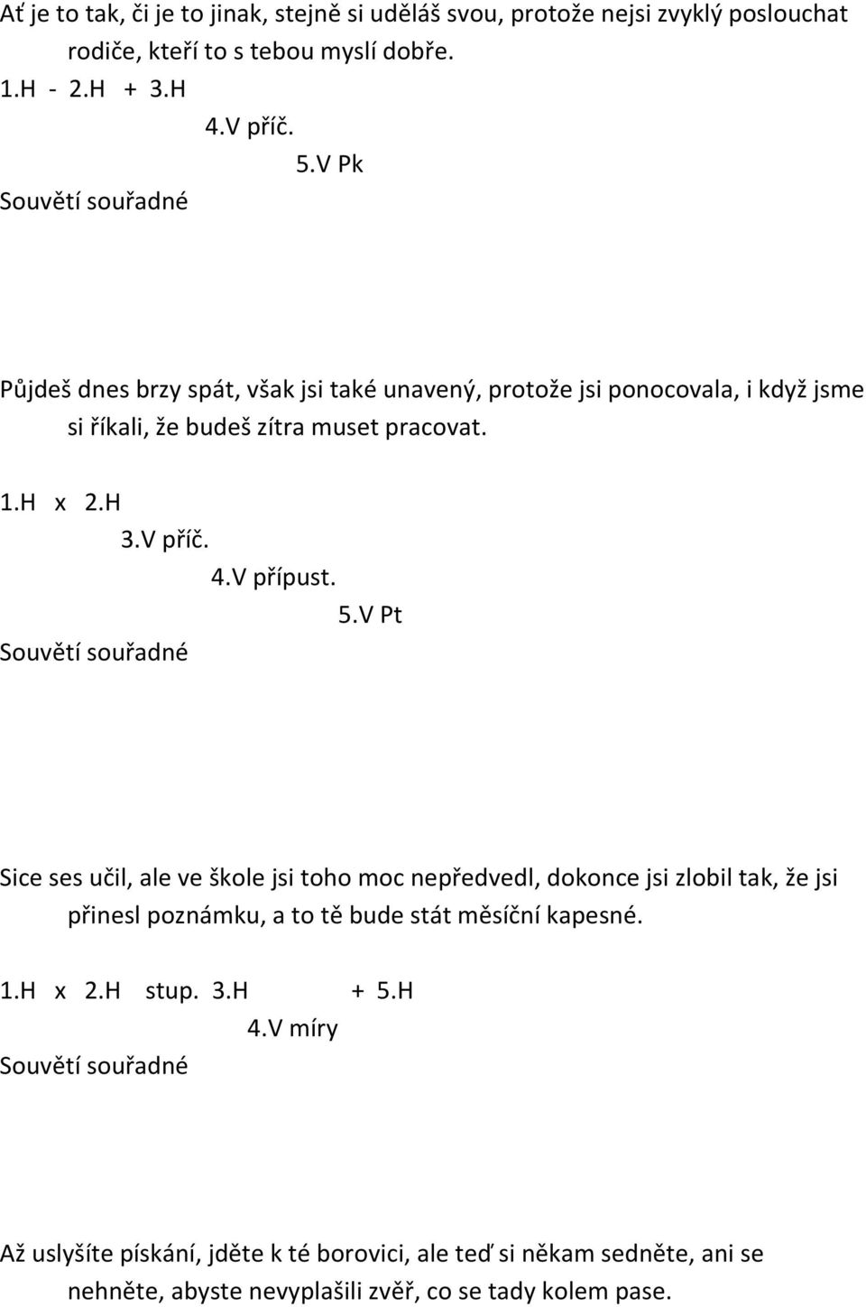 V přípust. 5.V Pt Sice ses učil, ale ve škole jsi toho moc nepředvedl, dokonce jsi zlobil tak, že jsi přinesl poznámku, a to tě bude stát měsíční kapesné.