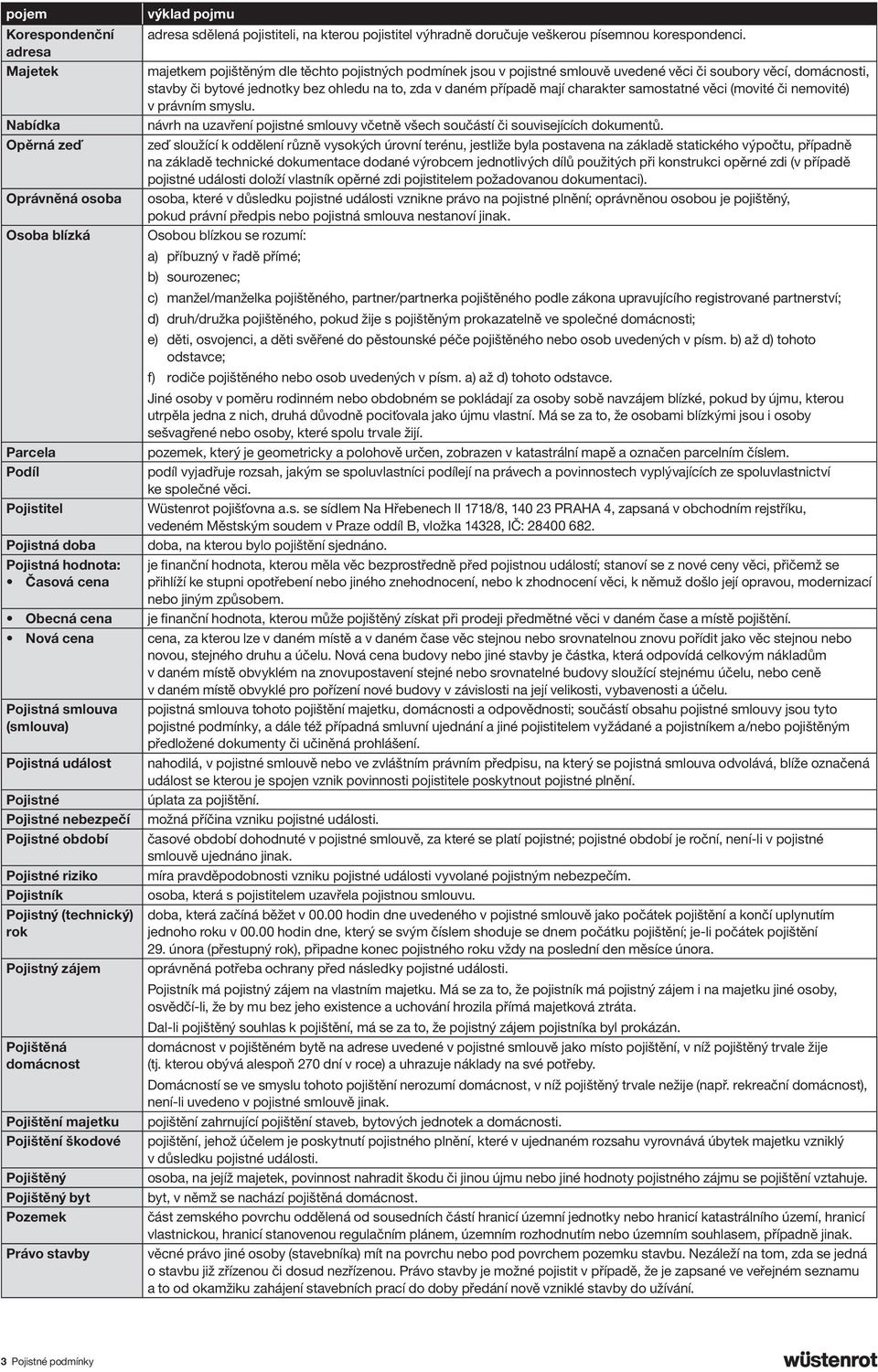 Pojištěný Pojištěný byt Pozemek Právo stavby výklad pojmu adresa sdělená pojistiteli, na kterou pojistitel výhradně doručuje veškerou písemnou korespondenci.