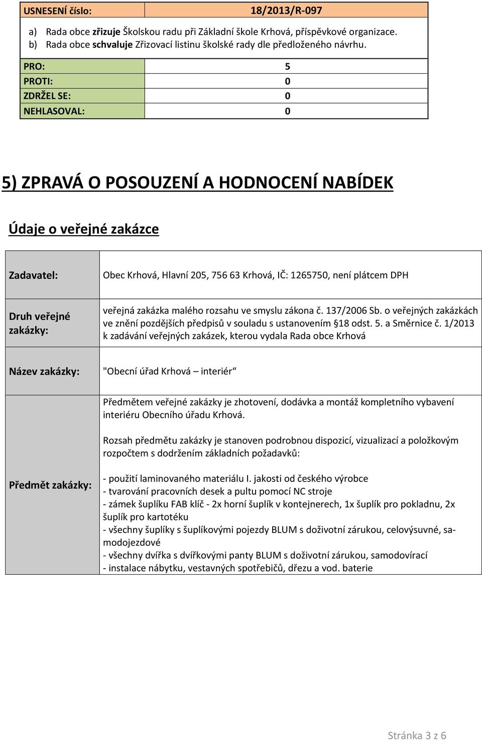 ve smyslu zákona č. 137/2006 Sb. o veřejných zakázkách ve znění pozdějších předpisů v souladu s ustanovením 18 odst. 5. a Směrnice č.