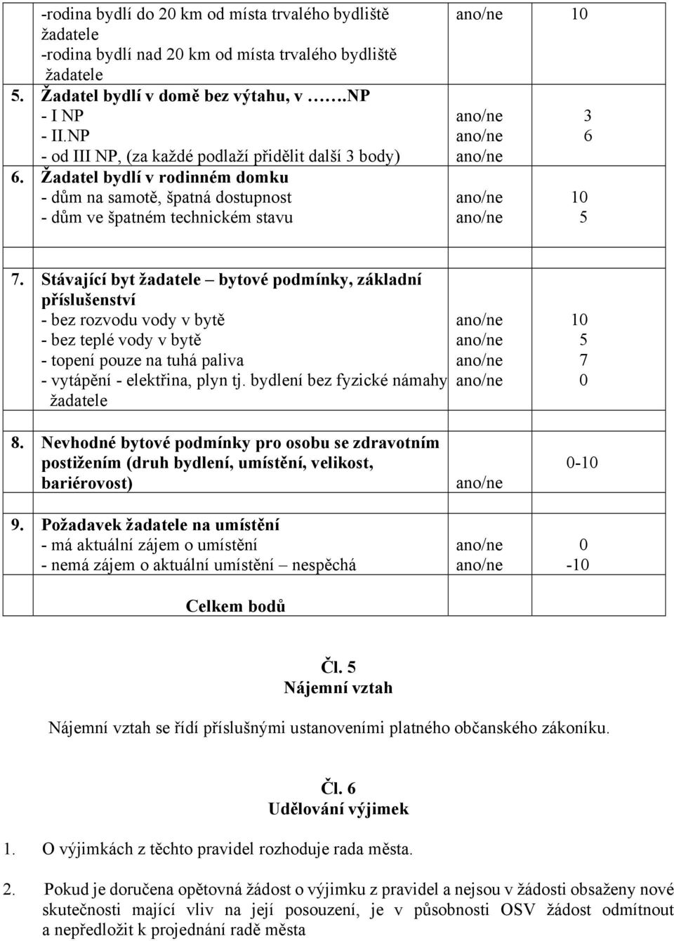 Stávající byt žadatele bytové podmínky, základní příslušenství - bez rozvodu vody v bytě - bez teplé vody v bytě - topení pouze na tuhá paliva - vytápění - elektřina, plyn tj.