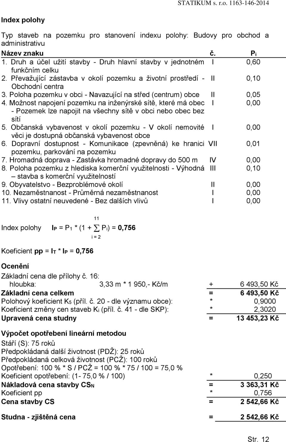 Poloha pozemku v obci - Navazující na střed (centrum) obce II 0,05 4.