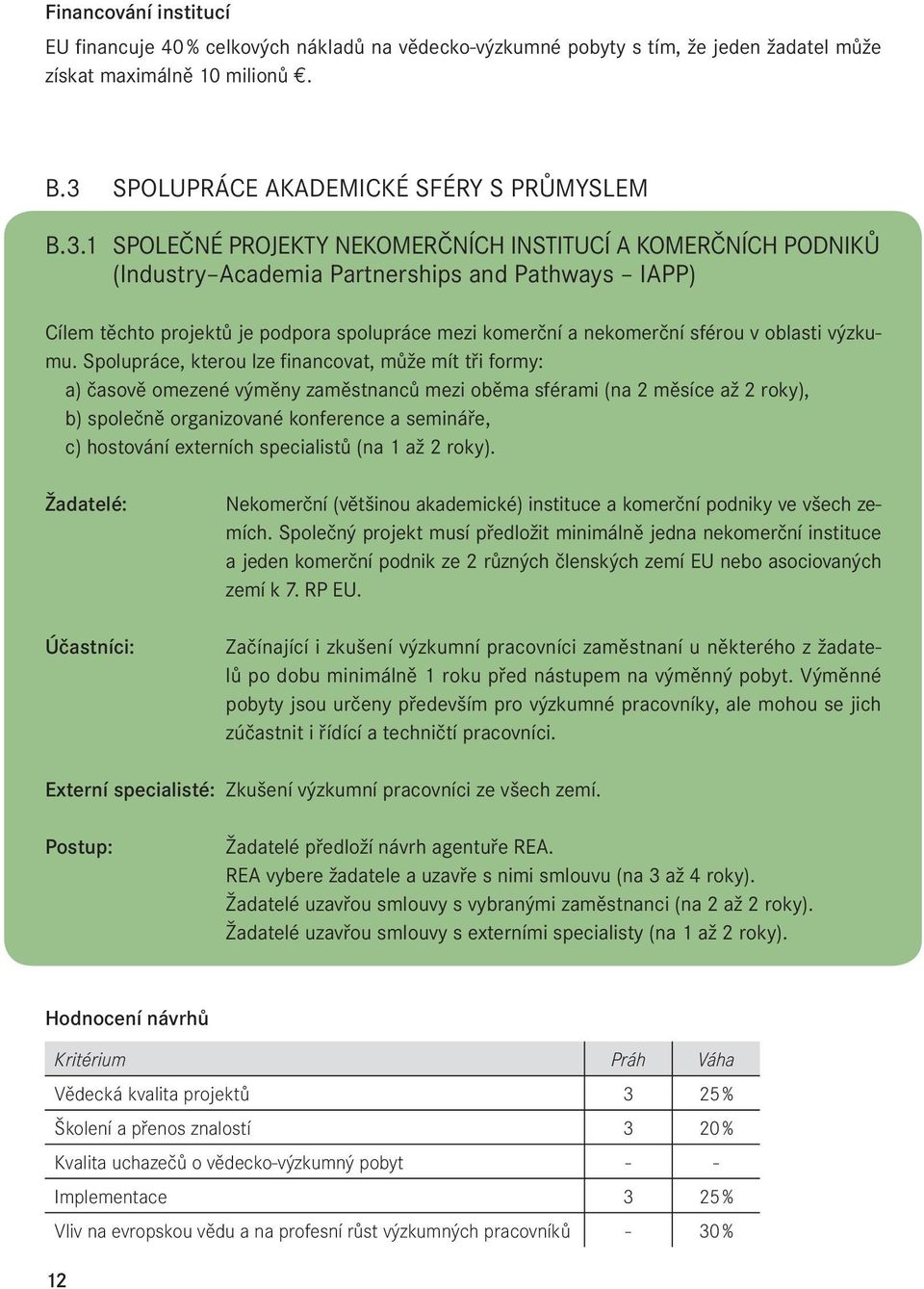 1 SPOLEČNÉ PROJEKTY NEKOMERČNÍCH INSTITUCÍ A KOMERČNÍCH PODNIKŮ (Industry Academia Partnerships and Pathways IAPP) Cílem těchto projektů je podpora spolupráce mezi komerční a nekomerční sférou v