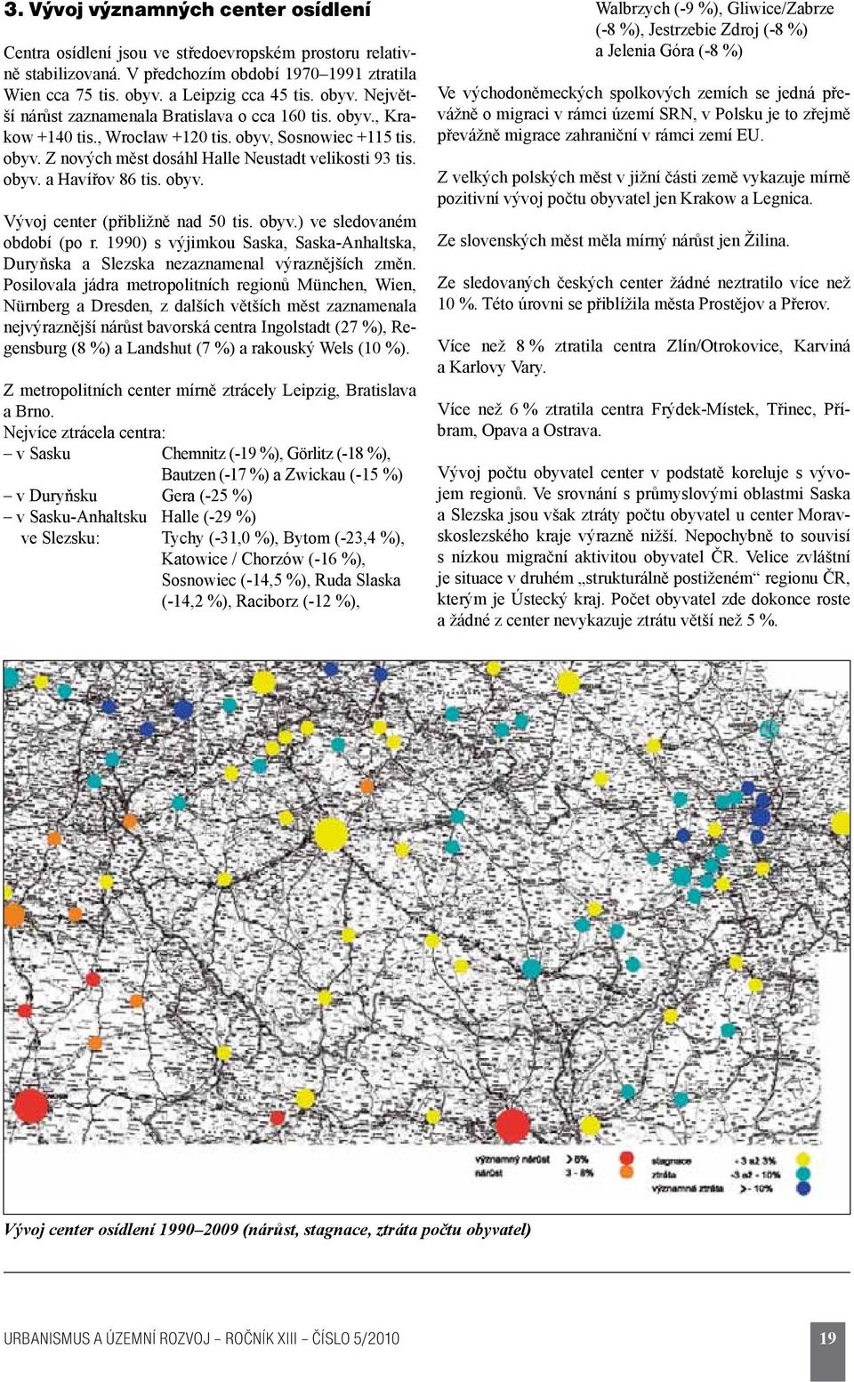 obyv. a Havířov 86 tis. obyv. Vývoj center (přibližně nad 50 tis. obyv.) ve sledovaném období (po r. 1990) s výjimkou Saska, Saska-Anhaltska, Duryňska a Slezska nezaznamenal výraznějších změn.
