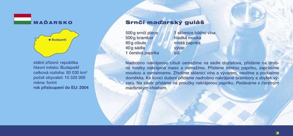 osmažíme na sádle dozlatova, přidáme na drobné kostky nakrájené maso a osmažíme. Přidáme mletou papriku, zaprášíme moukou a osmahneme.