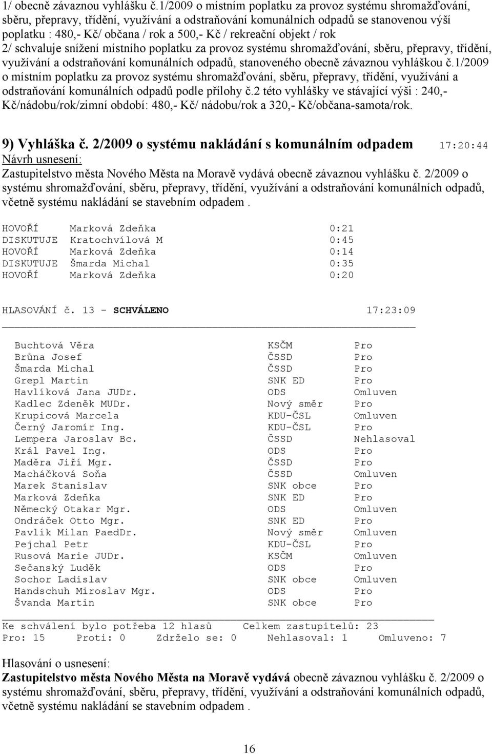 rekreační objekt / rok 2/ schvaluje snížení místního poplatku za provoz systému shromažďování, sběru, přepravy, třídění, využívání a odstraňování komunálních odpadů, stanoveného obecně závaznou