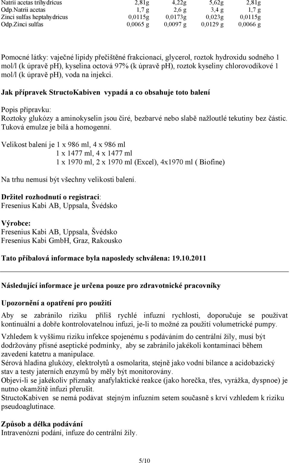 hydroxidu sodného 1 mol/l (k úpravě ph), kyselina octová 97% (k úpravě ph), roztok kyseliny chlorovodíkové 1 mol/l (k úpravě ph), voda na injekci.