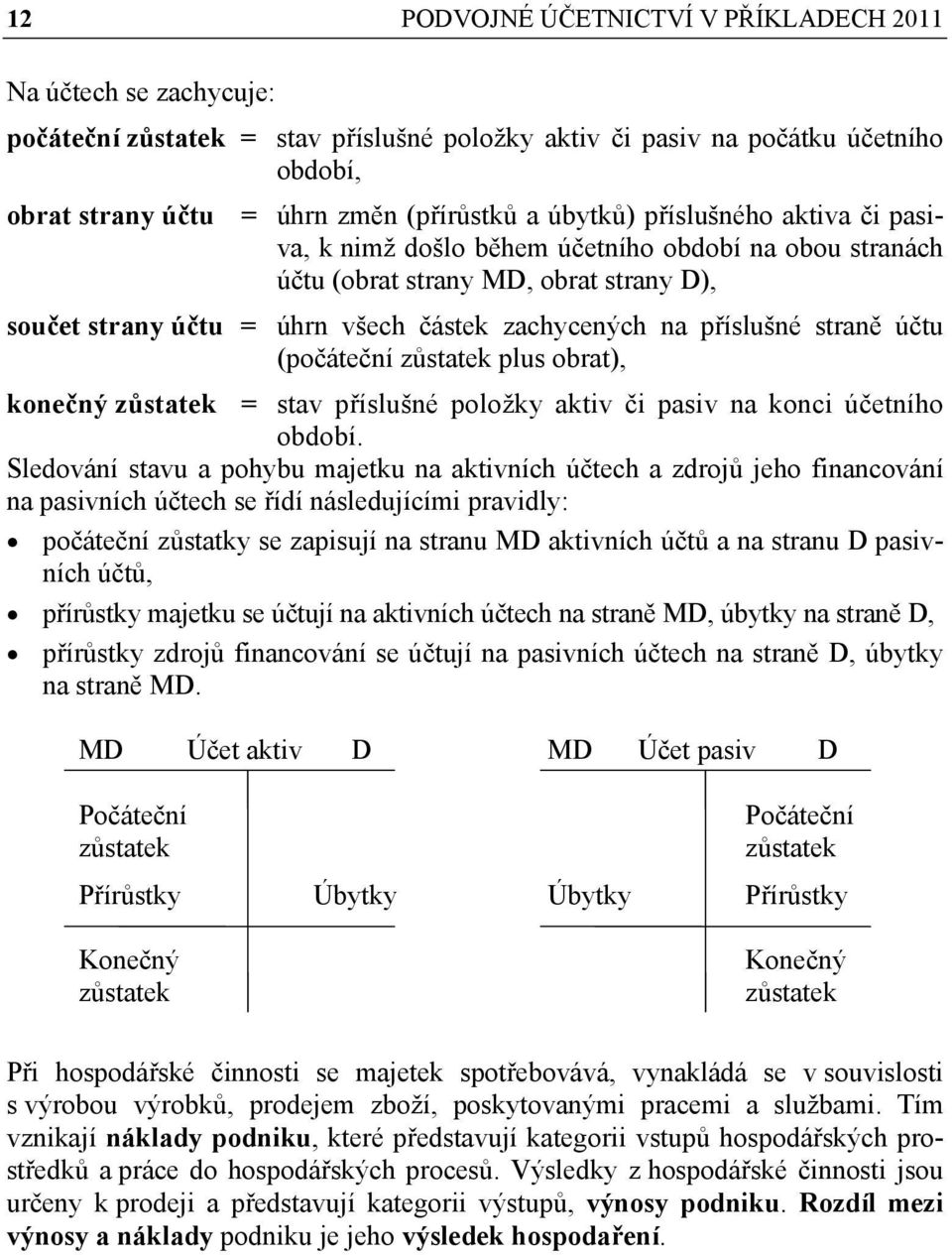 straně účtu (počáteční zůstatek plus obrat), konečný zůstatek = stav příslušné položky aktiv či pasiv na konci účetního období.