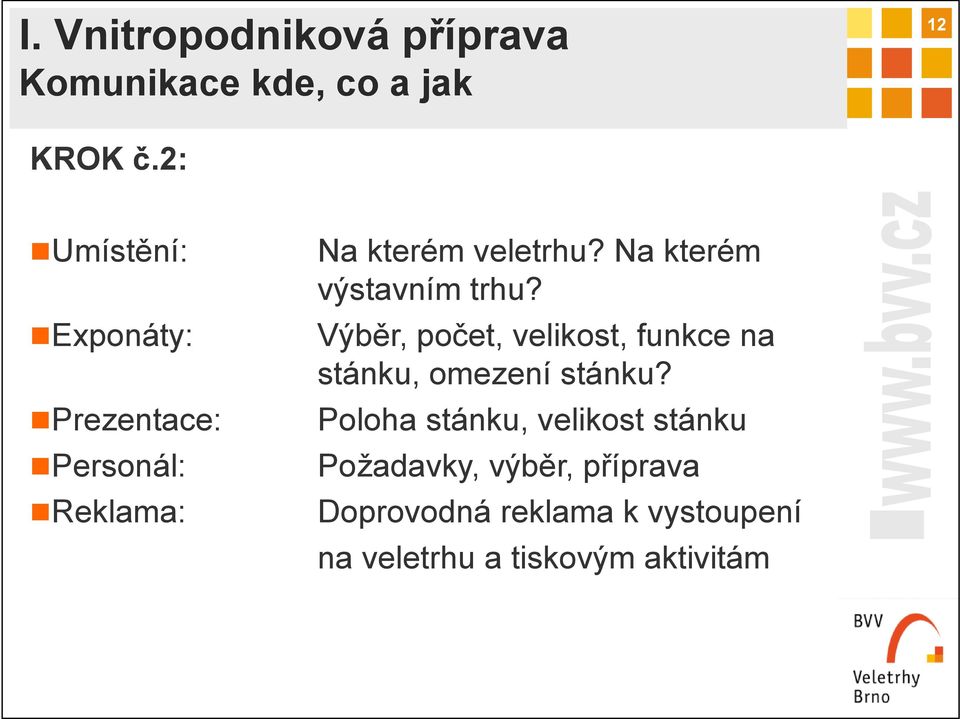 Na kterém výstavním trhu? Výběr, počet, velikost, funkce na stánku, omezení stánku?