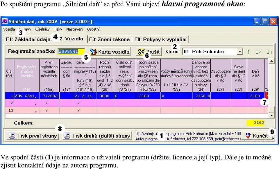 informace o uživateli programu (držitel licence a její