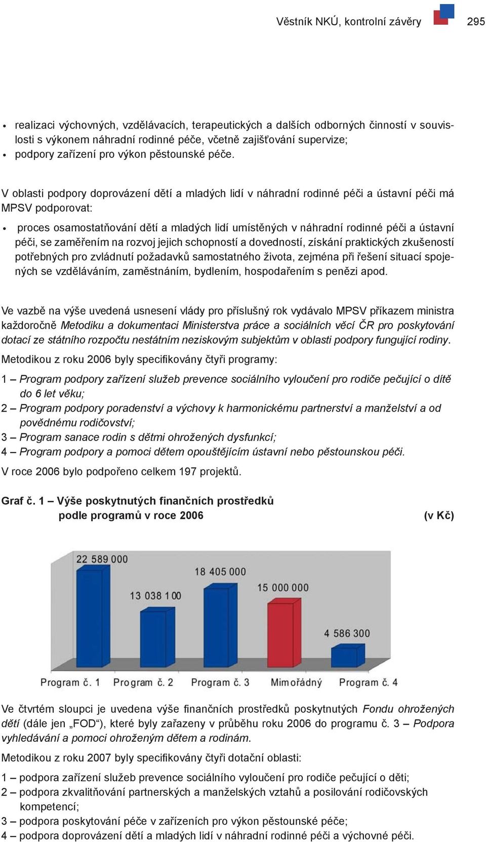 V oblasti podpory doprovázení dětí a mladých lidí v náhradní rodinné péči a ústavní péči má MPSV podporovat: proces osamostatňování dětí a mladých lidí umístěných v náhradní rodinné péči a ústavní