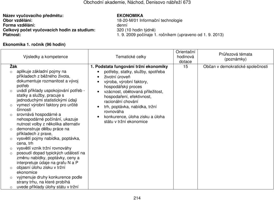 ročník (96 hodin) o aplikuje základní pojmy na příkladech z běžného života, dokumentuje rozmanitost a vývoj potřeb o uvádí příklady uspokojování potřeb - statky a služby, pracuje s jednoduchými