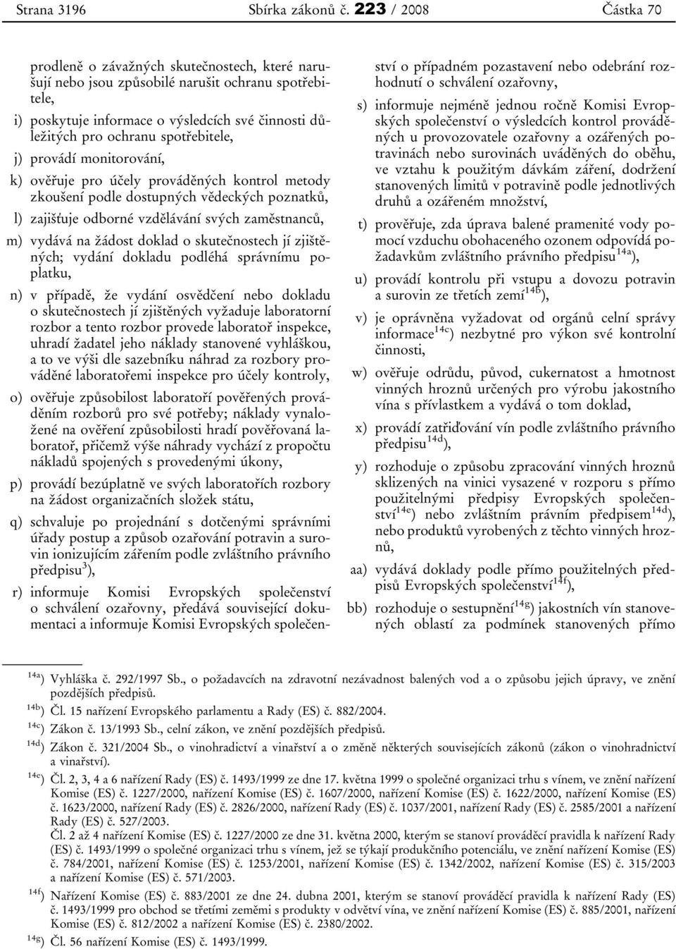 spotřebitele, j) provádí monitorování, k) ověřuje pro účely prováděných kontrol metody zkoušení podle dostupných vědeckých poznatků, l) zajišťuje odborné vzdělávání svých zaměstnanců, m) vydává na