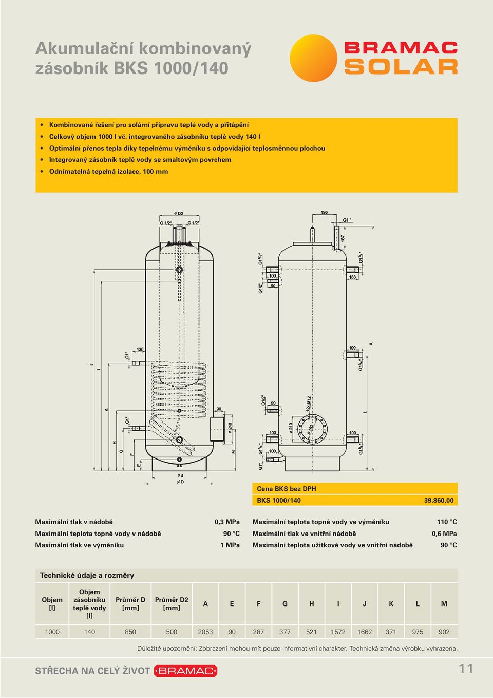 izolace, 100 mm Cena BKS bez DPH BKS 1000/140 39.