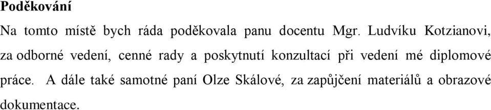 konzultací při vedení mé diplomové práce.