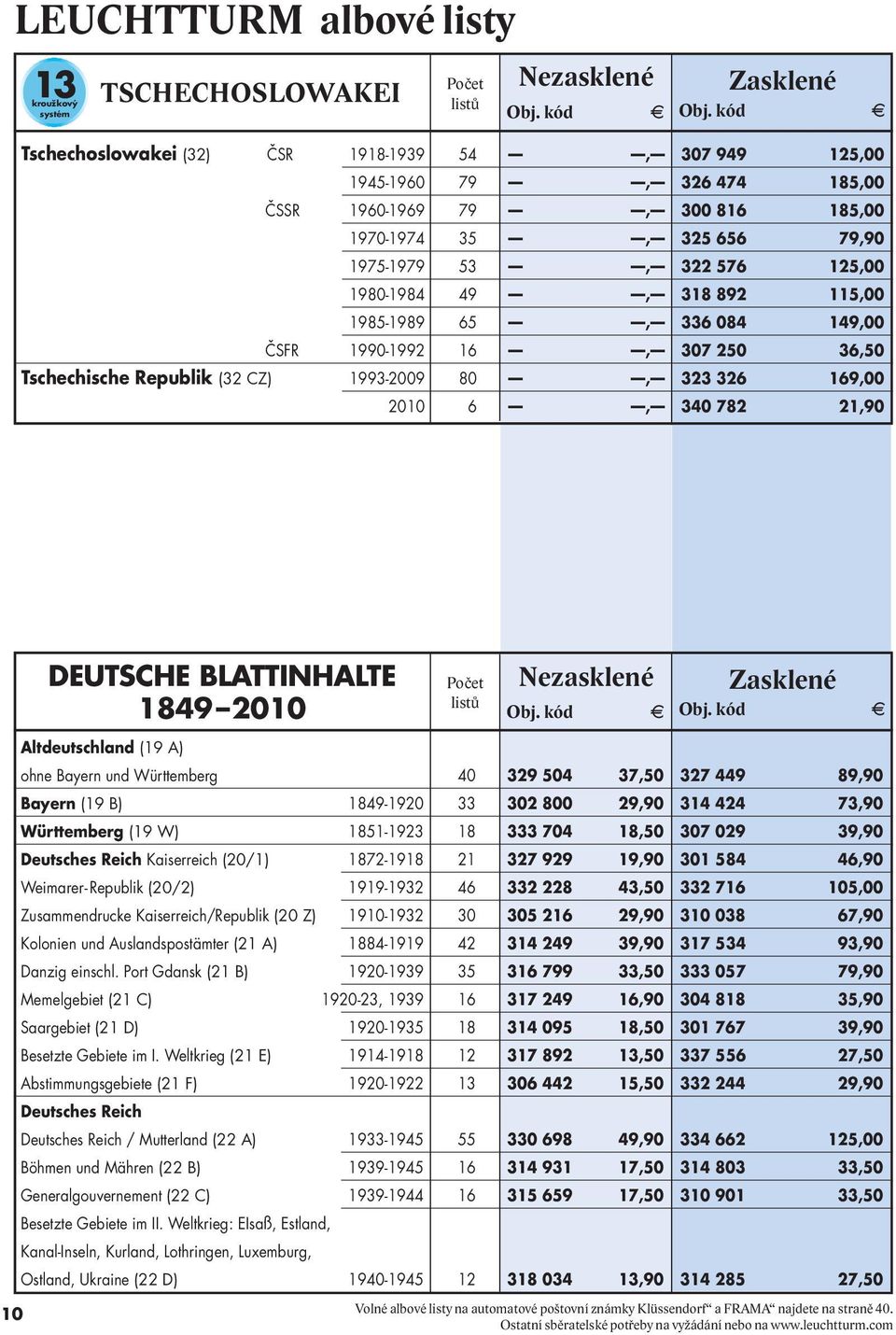 80, 323 326 169,00 2010 6, 340 782 21,90 DEUTSCHE BLTTINHLTE 1849 2010 Počet listů Nezasklené Zasklené 10 ltdeutschland (19 ) ohne Bayern und Württemberg 40 329 504 37,50 327 449 89,90 Bayern (19 B)