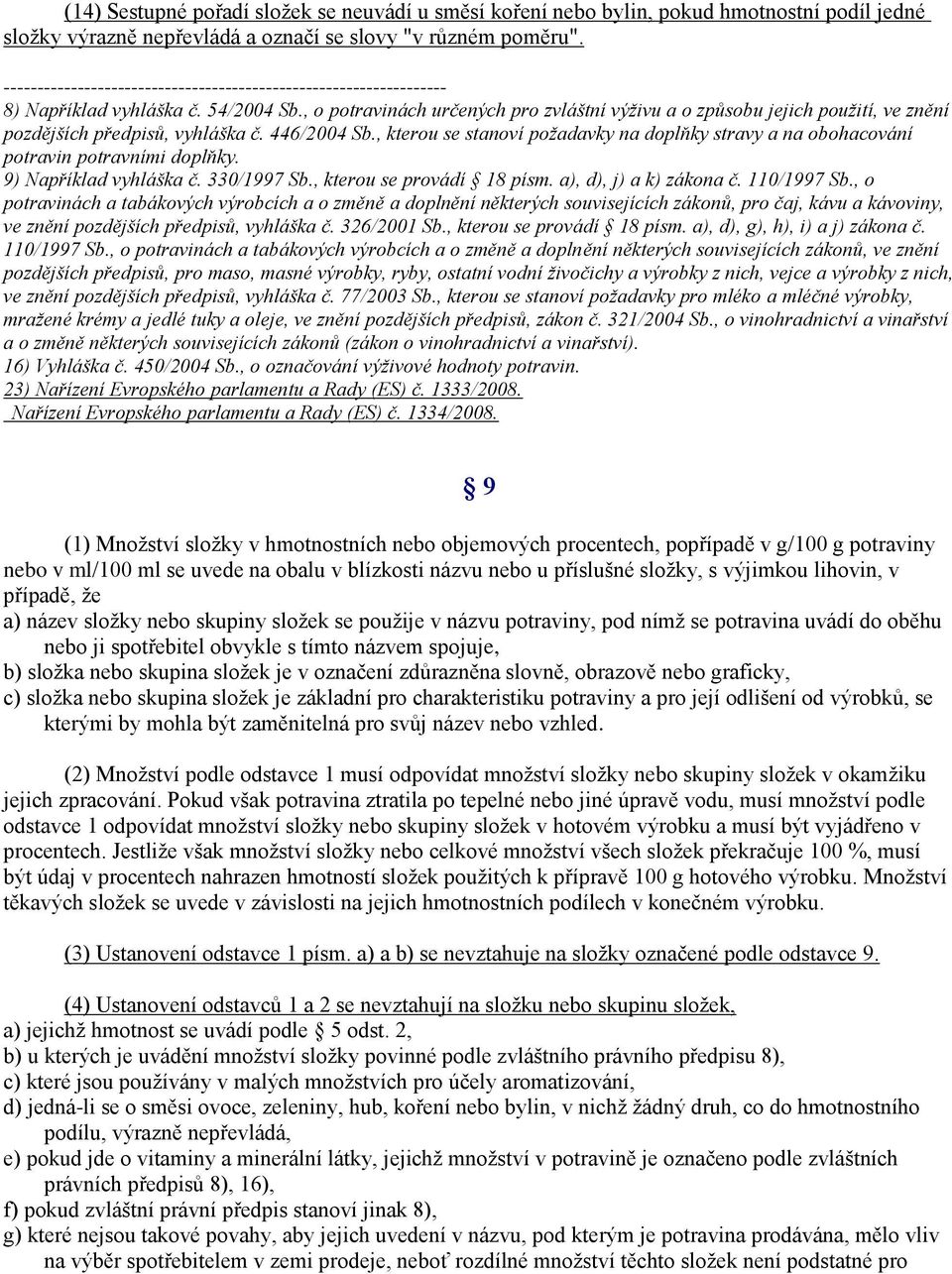 , kterou se stanoví požadavky na doplňky stravy a na obohacování potravin potravními doplňky. 9) Například vyhláška č. 330/1997 Sb., kterou se provádí 18 písm. a), d), j) a k) zákona č. 110/1997 Sb.