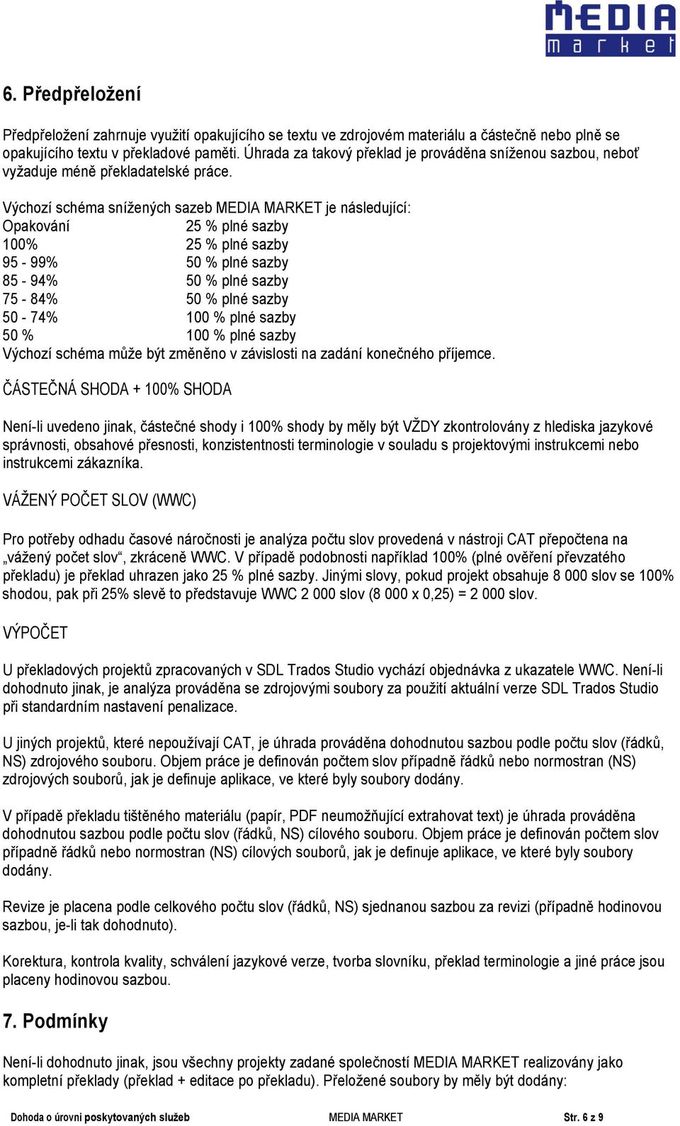 Výchozí schéma snížených sazeb MEDIA MARKET je následující: Opakování 25 % plné sazby 100% 25 % plné sazby 95-99% 50 % plné sazby 85-94% 50 % plné sazby 75-84% 50 % plné sazby 50-74% 100 % plné sazby