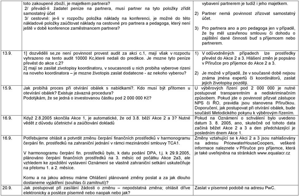 náklady na cestovné pro partnera a pedagoga, který není ještě v době konference zaměstnancem partnera? 13.9. 1] dozvěděli se,ze není povinnost provest audit za akci c.