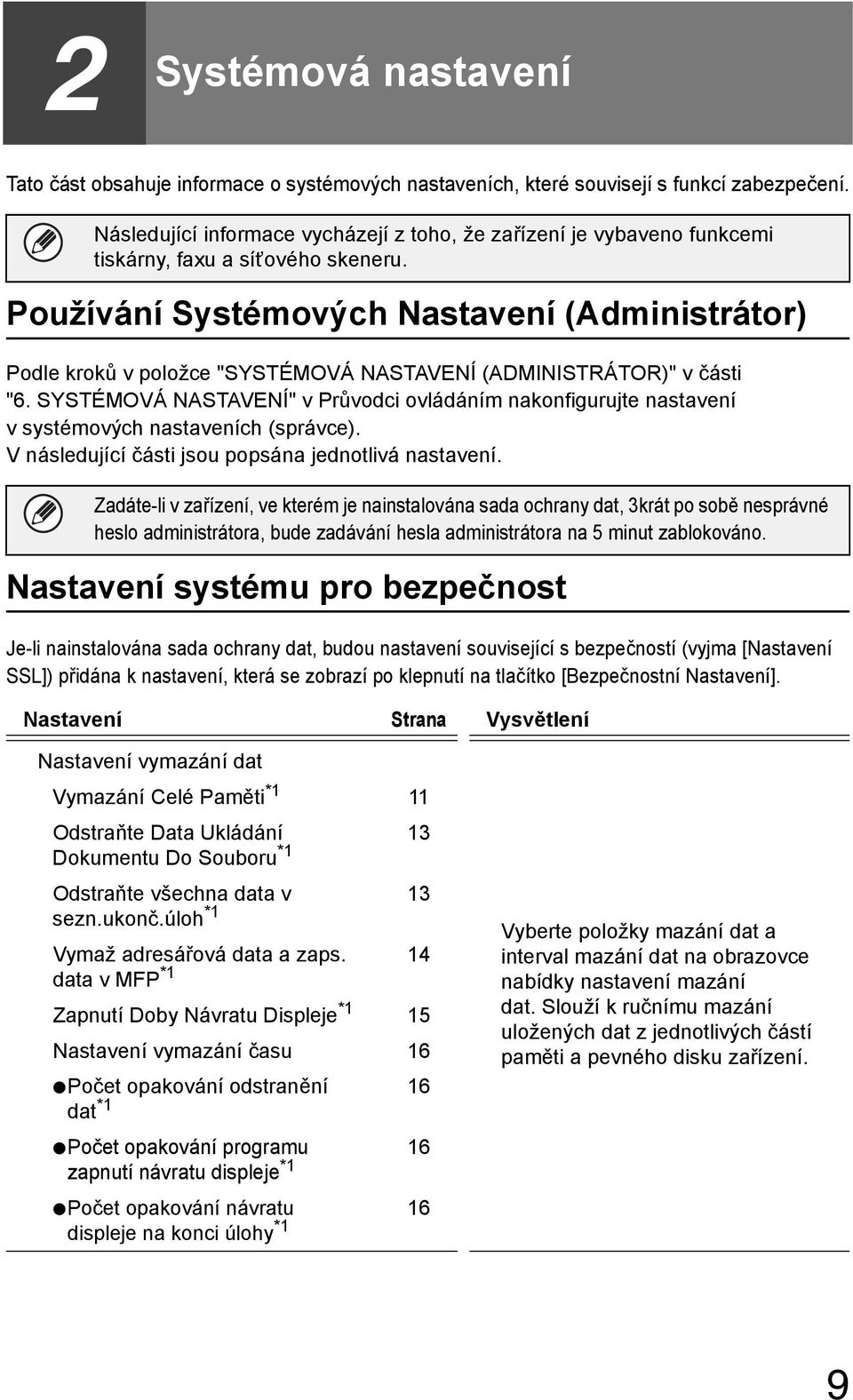 Používání Systémových Nastavení (Administrátor) Podle kroků v položce "SYSTÉMOVÁ NASTAVENÍ (ADMINISTRÁTOR)" v části "6.