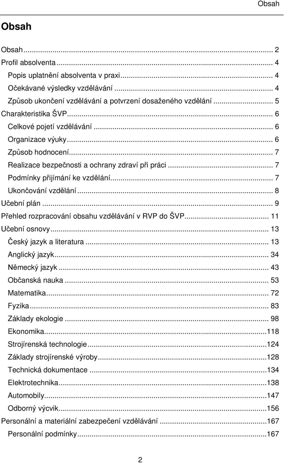 .. 7 Ukončování vzdělání... 8 Učební plán... 9 Přehled rozpracování obsahu vzdělávání v RVP do ŠVP... 11 Učební osnovy... 13 Český jazyk a literatura... 13 Anglický jazyk... 34 Německý jazyk.