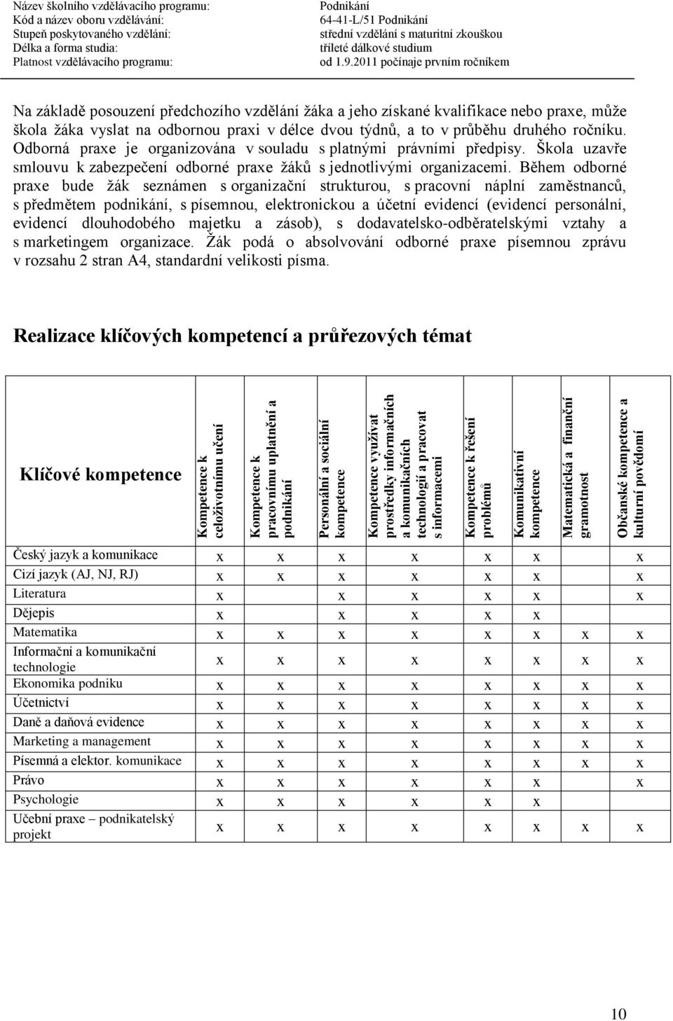 předchozího vzdělání žáka a jeho získané kvalifikace nebo praxe, může škola žáka vyslat na odbornou praxi v délce dvou týdnů, a to v průběhu druhého ročníku.