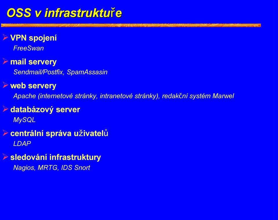 stránky, intranetové stránky), redakční systém Marwel databázový