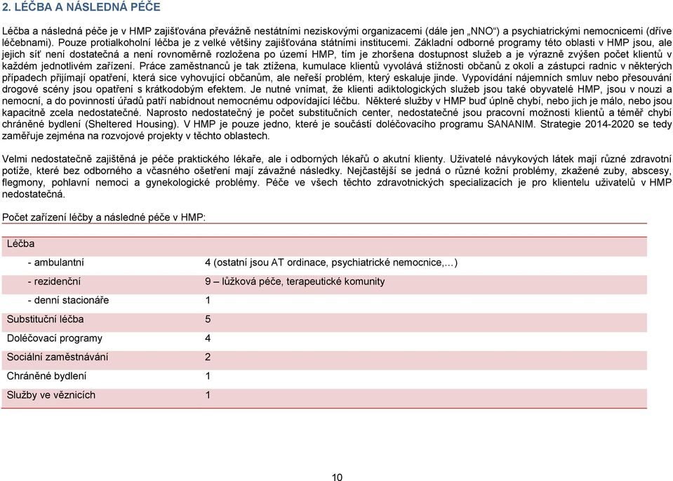 Základní odborné programy této oblasti v HMP jsou, ale jejich síť není dostatečná a není rovnoměrně rozložena po území HMP, tím je zhoršena dostupnost služeb a je výrazně zvýšen počet klientů v