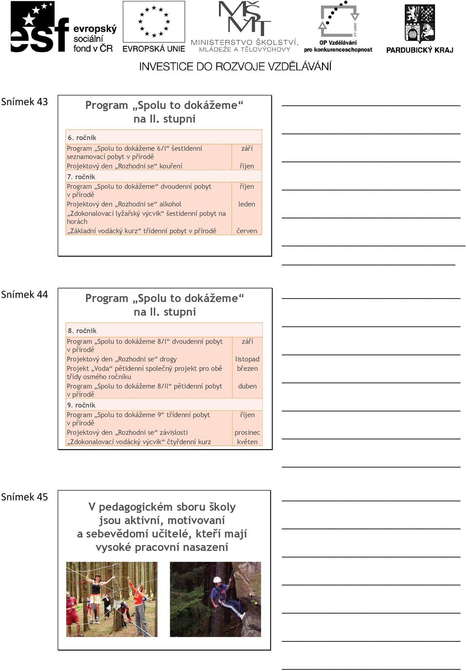 září říjen říjen leden červen Snímek 44 8. ročník Program Spolu to dokážeme na II.