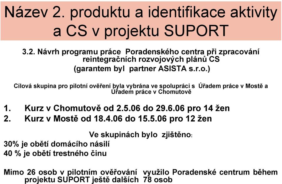 06 do 29.6.06 pro 14 žen 2. Kurz v Mostě od 18.4.06 do 15.