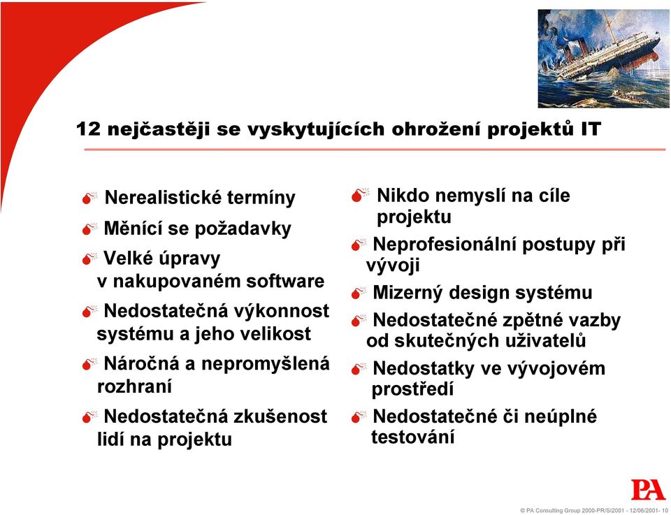 projektu Nikdo nemyslí na cíle projektu Neprofesionální postupy při vývoji Mizerný design systému Nedostatečné zpětné vazby