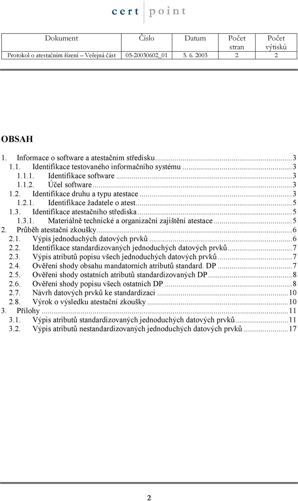 ..5 2. Průběh atestační zkoušky...6 2.1. Výpis jednoduchých datových prvků...6 2.2. Identifikace standardizovaných jednoduchých datových prvků...7 2.3.