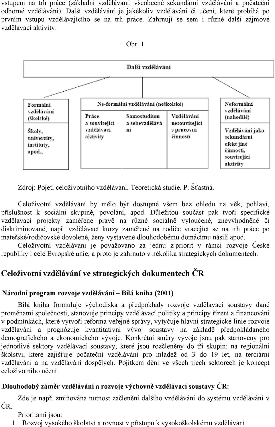 1 Zdroj: Pojetí celoživotního vzdělávání, Teoretická studie. P. Šťastná. Celoživotní vzdělávání by mělo být dostupné všem bez ohledu na věk, pohlaví, příslušnost k sociální skupině, povolání, apod.