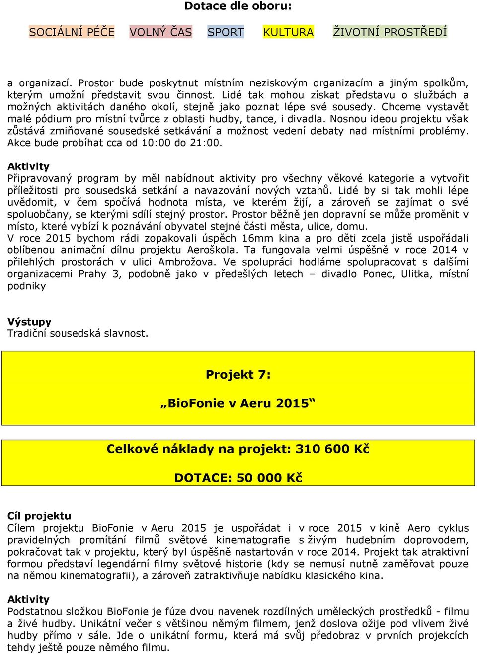 Nosnou ideou projektu však zůstává zmiňované sousedské setkávání a možnost vedení debaty nad místními problémy. Akce bude probíhat cca od 10:00 do 21:00.