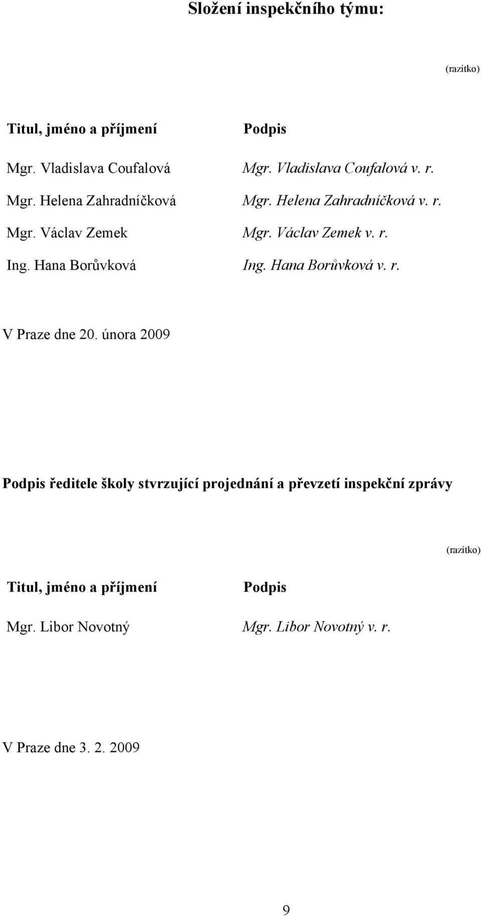 Václav Zemek v. r. Ing. Hana Borůvková Ing. Hana Borůvková v. r. V Praze dne 20.