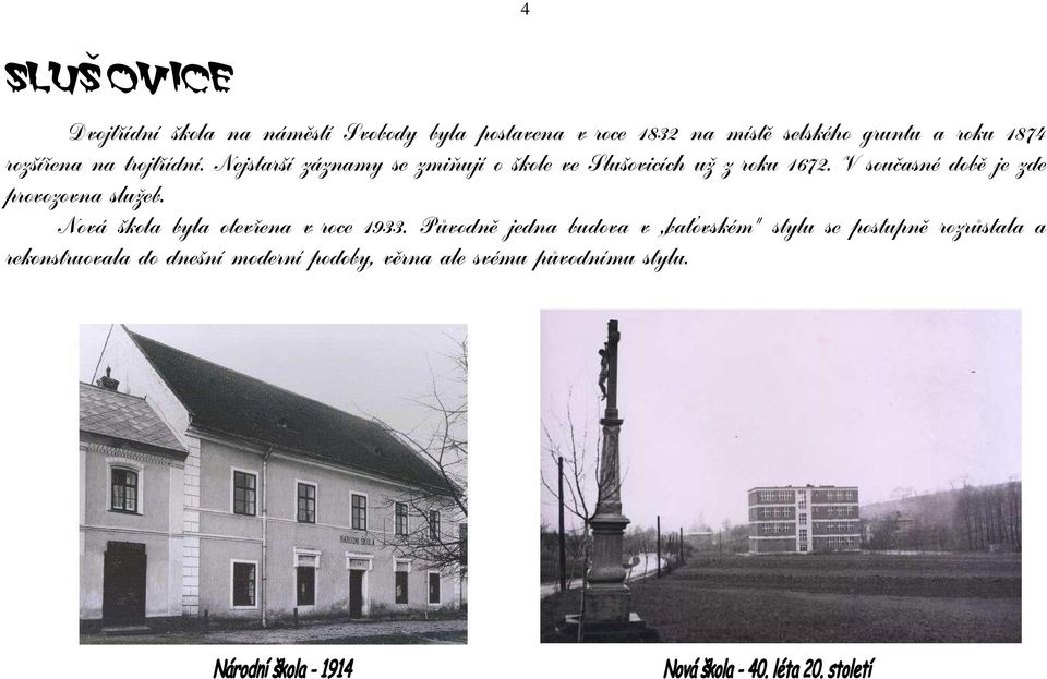 V současné dobì je zde provozovna služeb. Nová škola byla otevøena v roce 1933.