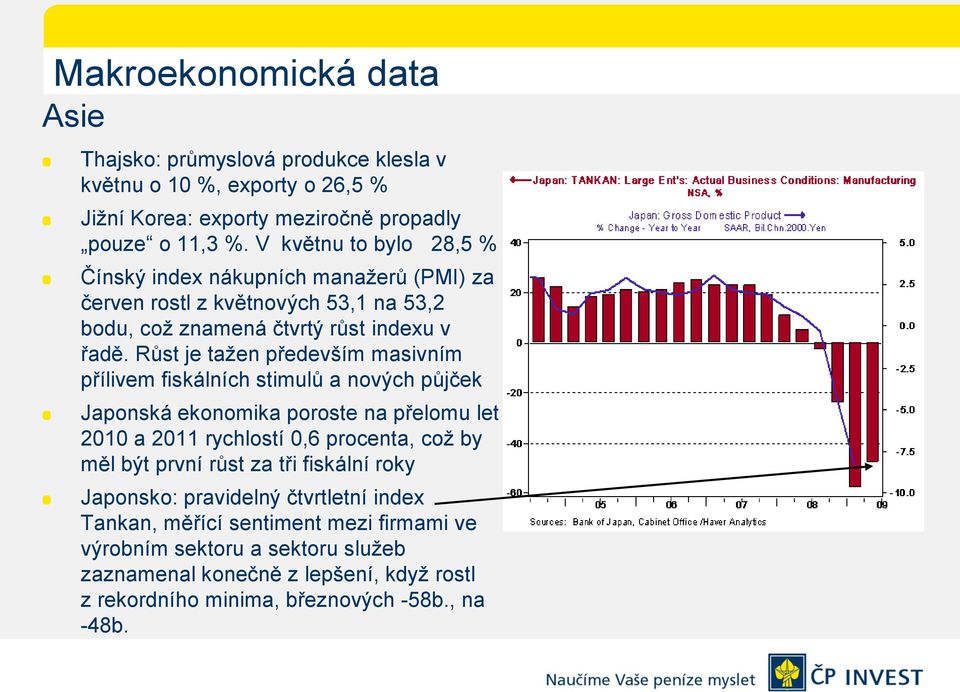 Růst je tažen především masivním přílivem fiskálních stimulů a nových půjček Japonská ekonomika poroste na přelomu let 2010 a 2011 rychlostí 0,6 procenta, což by měl být první