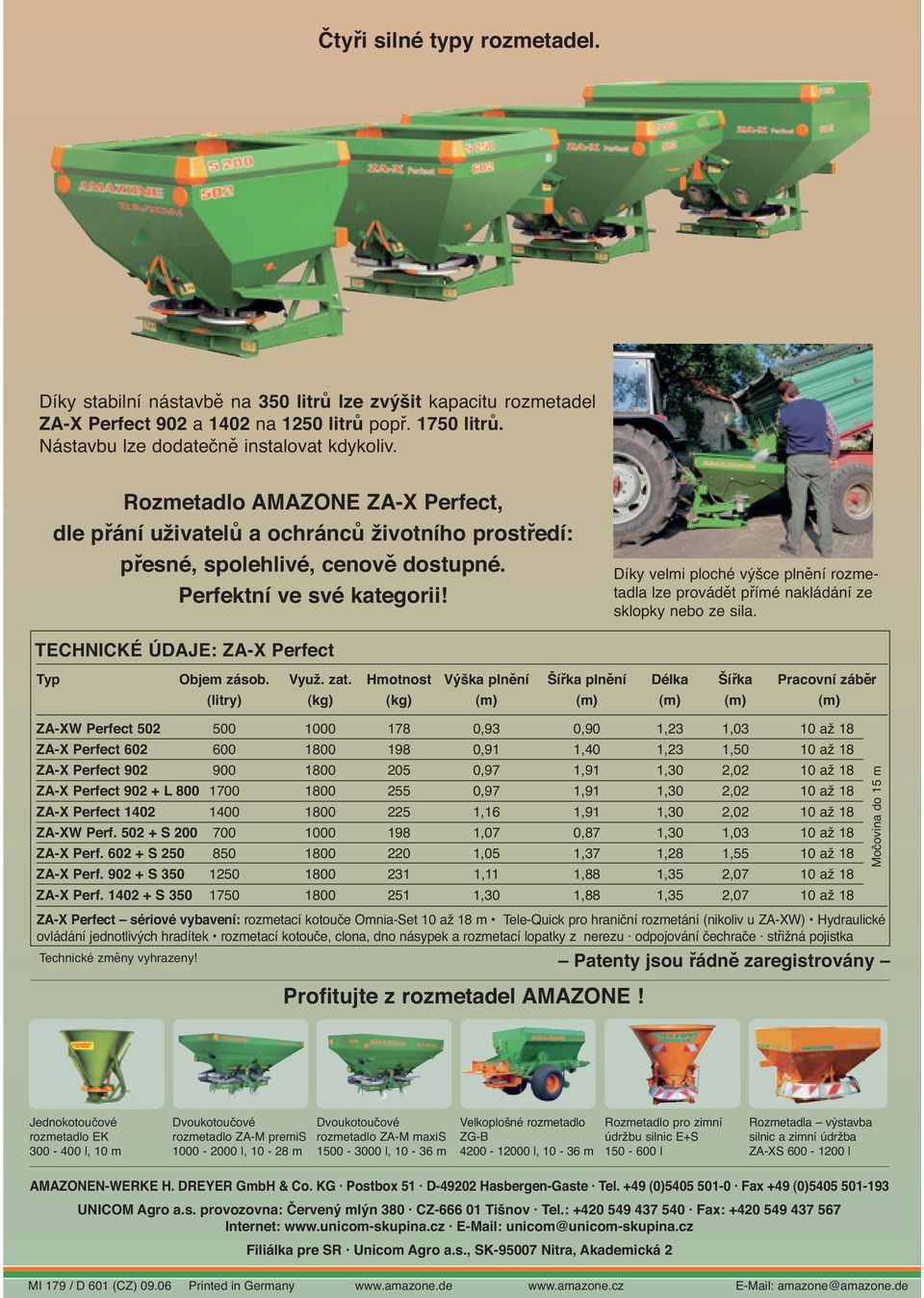 Díky velmi ploché výšce plnění rozmetadla lze provádět přímé nakládání ze sklopky nebo ze sila. TECHNICKÉ ÚDAJE: ZA-X Perfect Typ Objem zásob. Využ. zat.