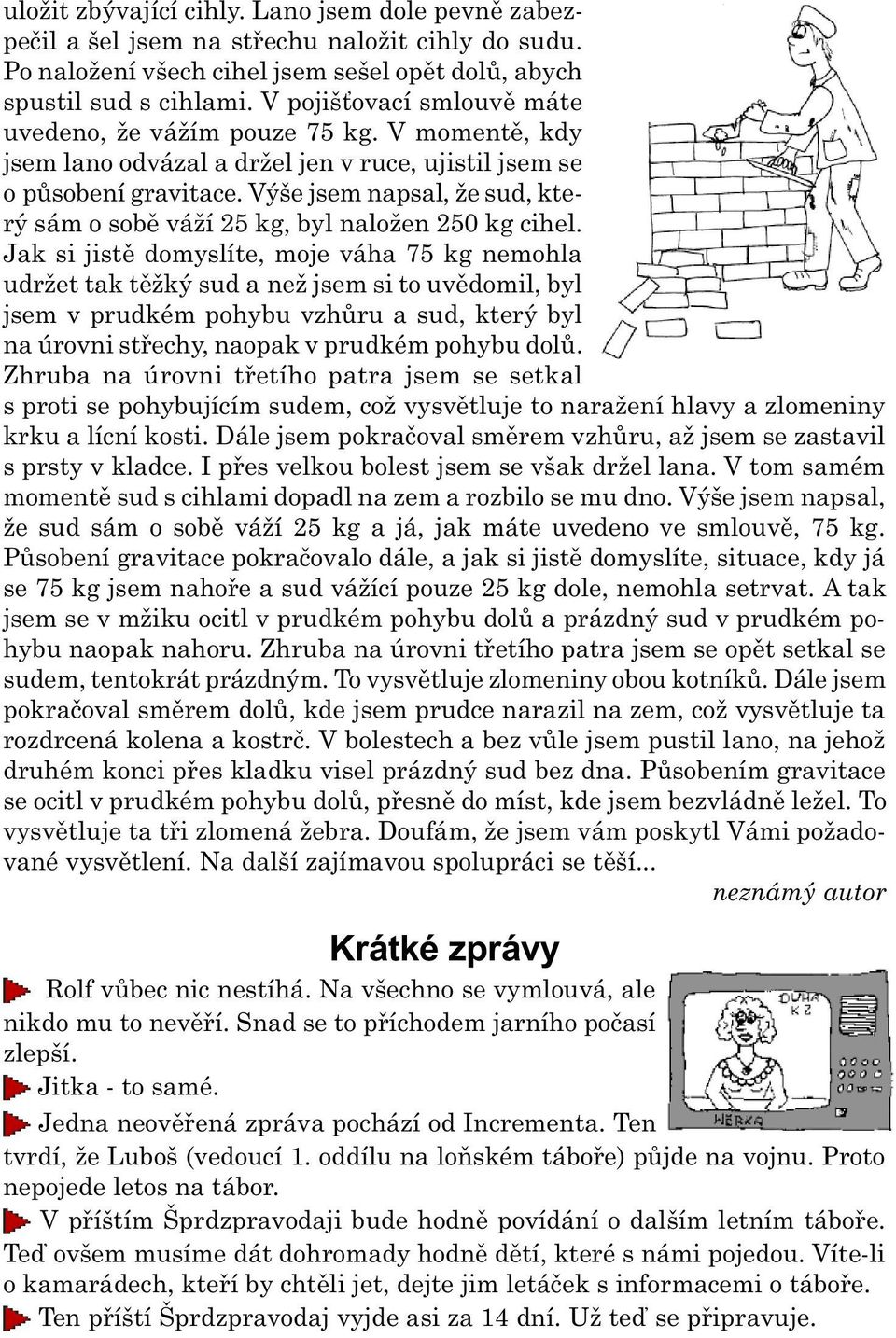 Výše jsem napsal, že sud, který sám o sobì váží 25 kg, byl naložen 250 kg cihel.