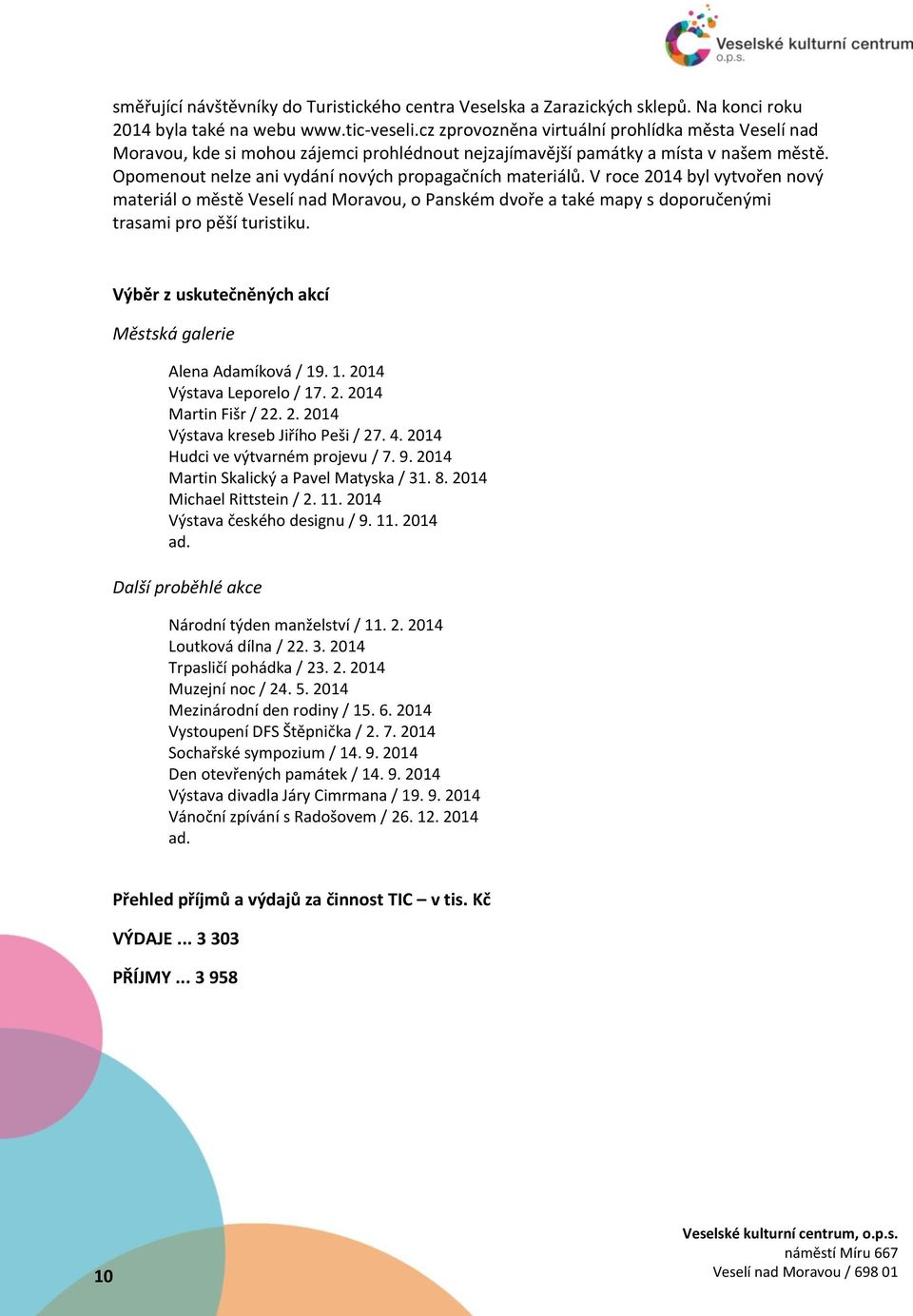 V roce 2014 byl vytvořen nový materiál o městě Veselí nad Moravou, o Panském dvoře a také mapy s doporučenými trasami pro pěší turistiku.